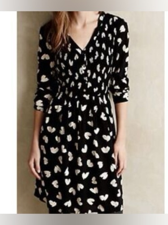 Maeve Dresses & Skirts - Maeve By Anthropologie Black Dress with White Heart Print SZ M